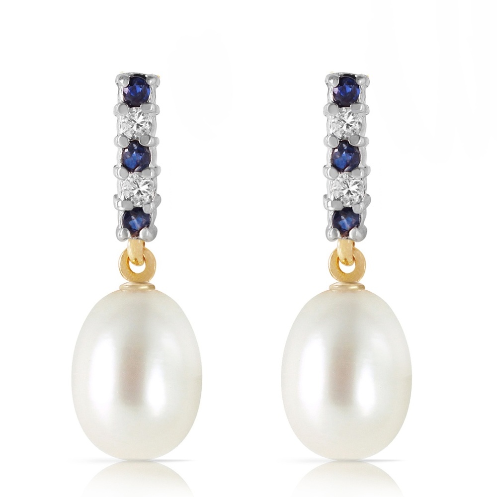 SAPPHIRE EARRINGS WITH DANGLING BRIOLETTE PEARLS - Picture 2 of 6